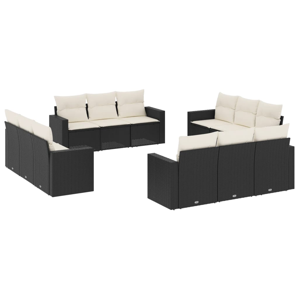 vidaXL 12-delige Loungeset met kussens poly rattan zwart