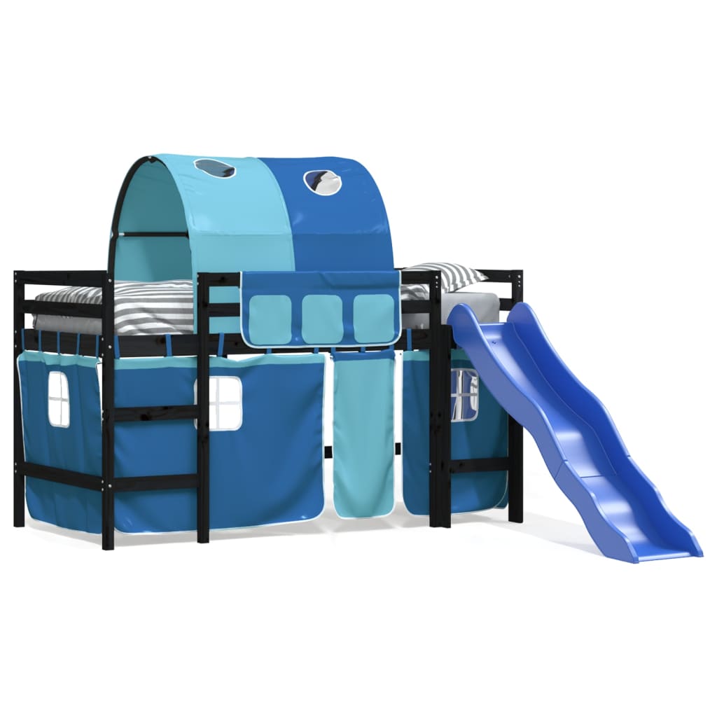 vidaXL Kinderhoogslaper met tunnel 80x200 cm massief grenenhout blauw