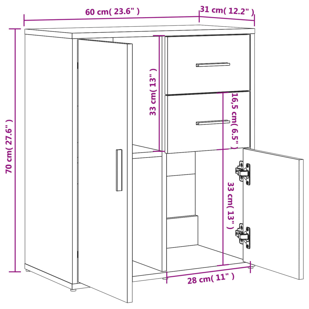 vidaXL Dressoir 60x31x70 cm bewerkt hout grijs sonoma