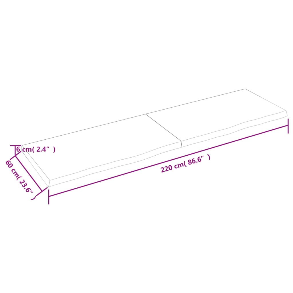 vidaXL Wastafelblad 220x60x(2-6) cm onbehandeld massief hout