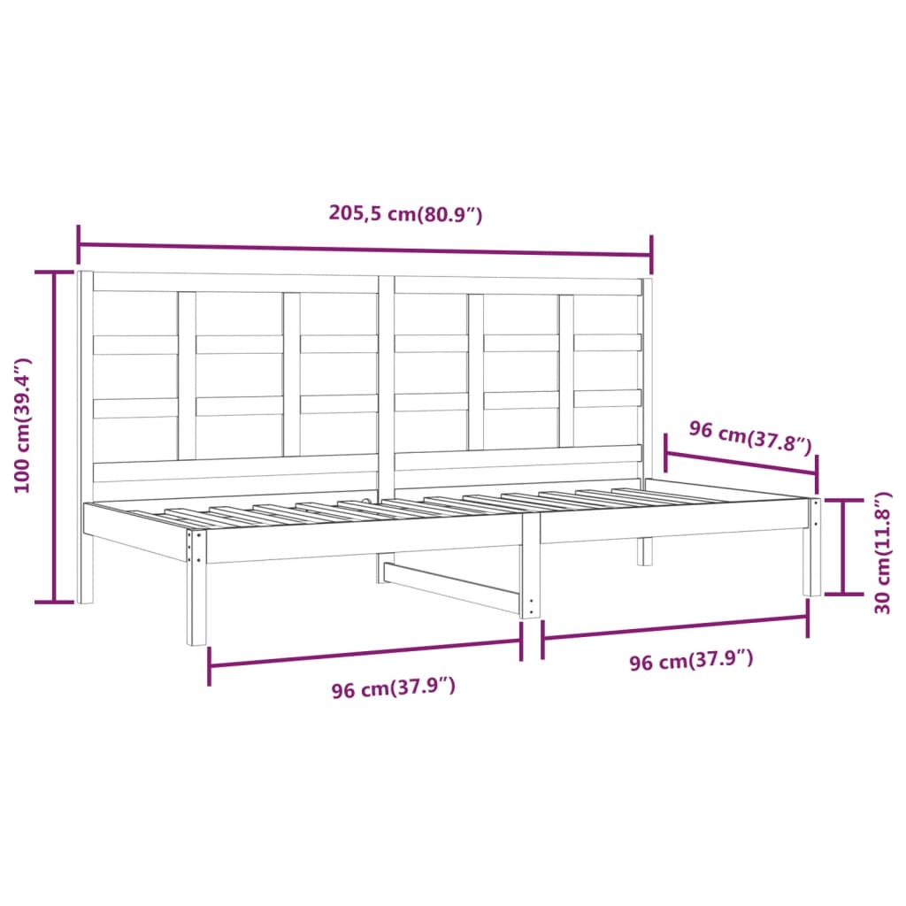 vidaXL Slaapbank zonder matras 90x200 cm massief grenenhout wit