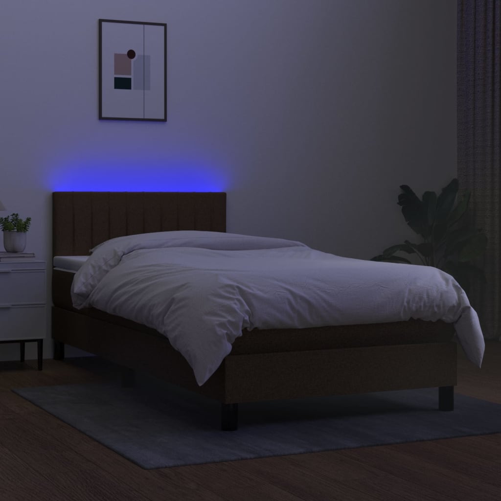 vidaXL Boxspring met matras en LED stof donkerbruin 90x190 cm