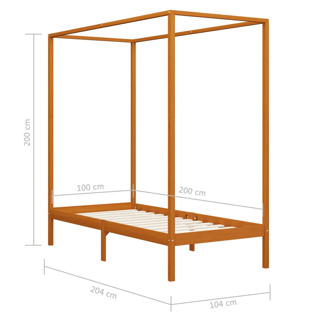 vidaXL Hemelbedframe massief grenenhout honingbruin 100x200 cm