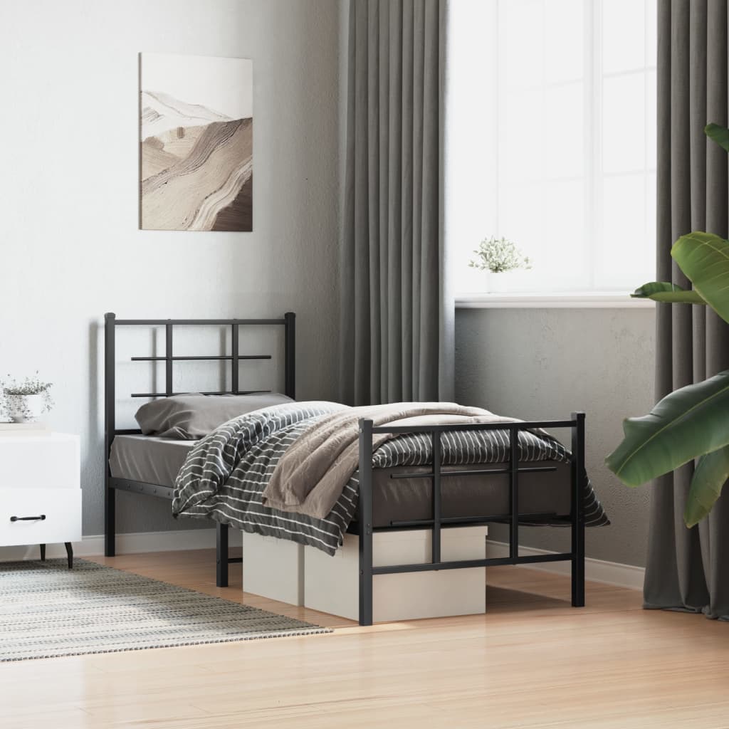 vidaXL Bedframe met hoofd- en voeteneinde metaal zwart 75x190 cm