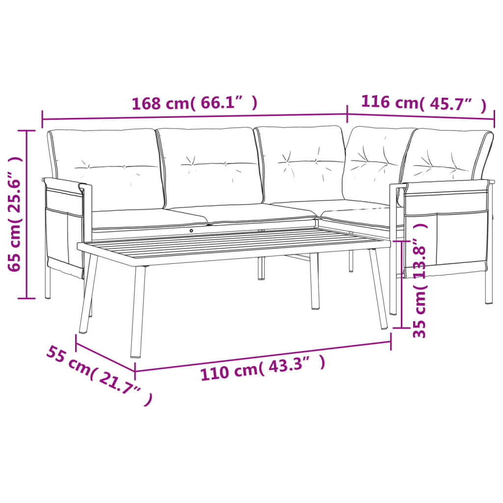 vidaXL 2-delige Loungeset staal antracietkleurig