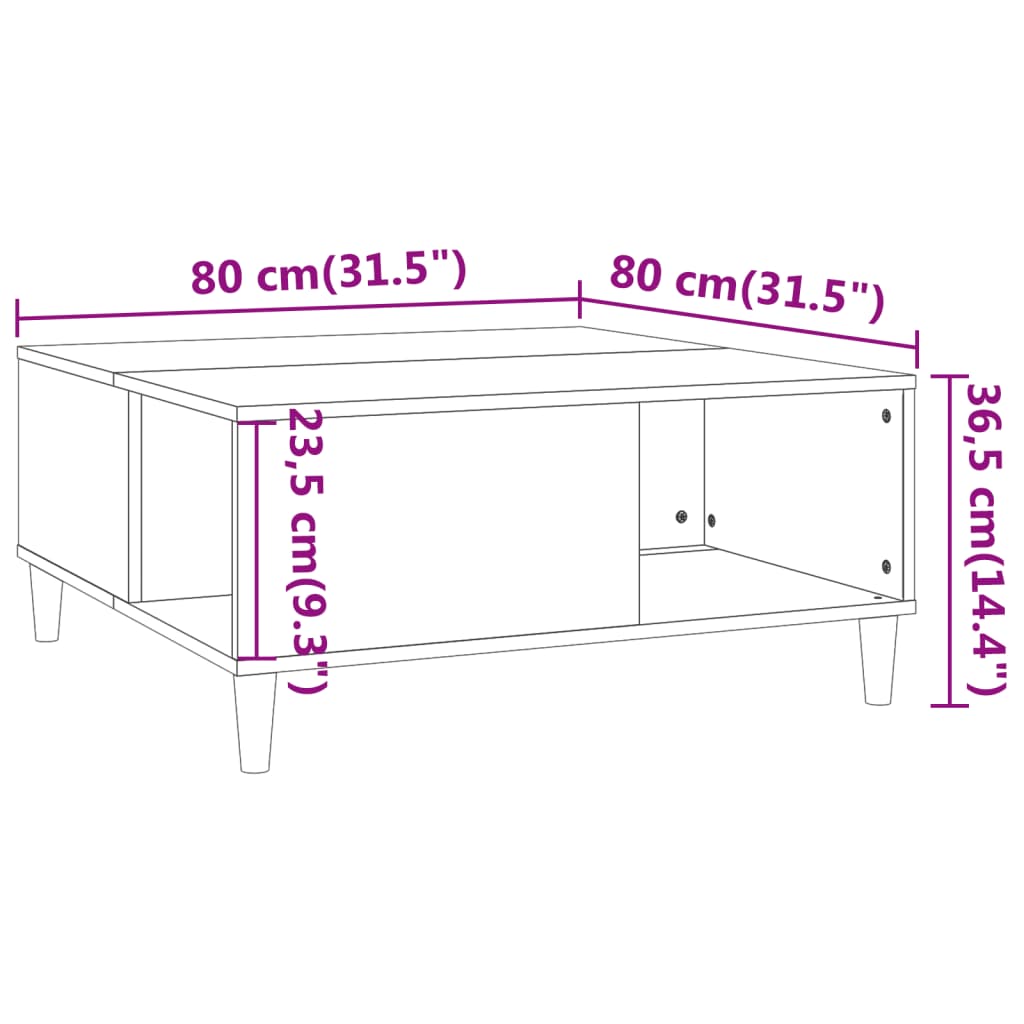 vidaXL Salontafel 80x80x36,5 cm bewerkt hout grijs sonoma eikenkleurig