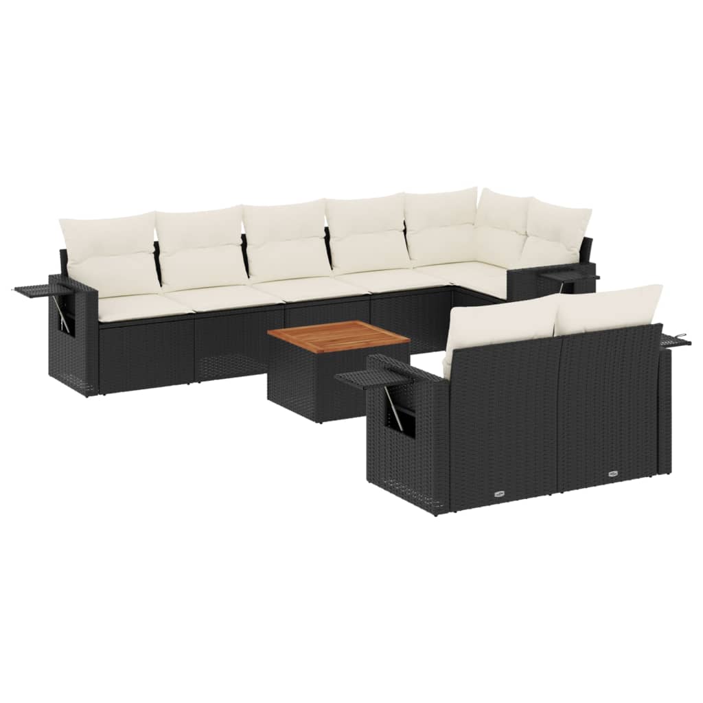 vidaXL 9-delige Loungeset met kussens poly rattan zwart