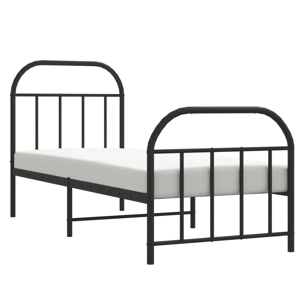 vidaXL Bedframe met hoofd- en voeteneinde metaal zwart 75x190 cm