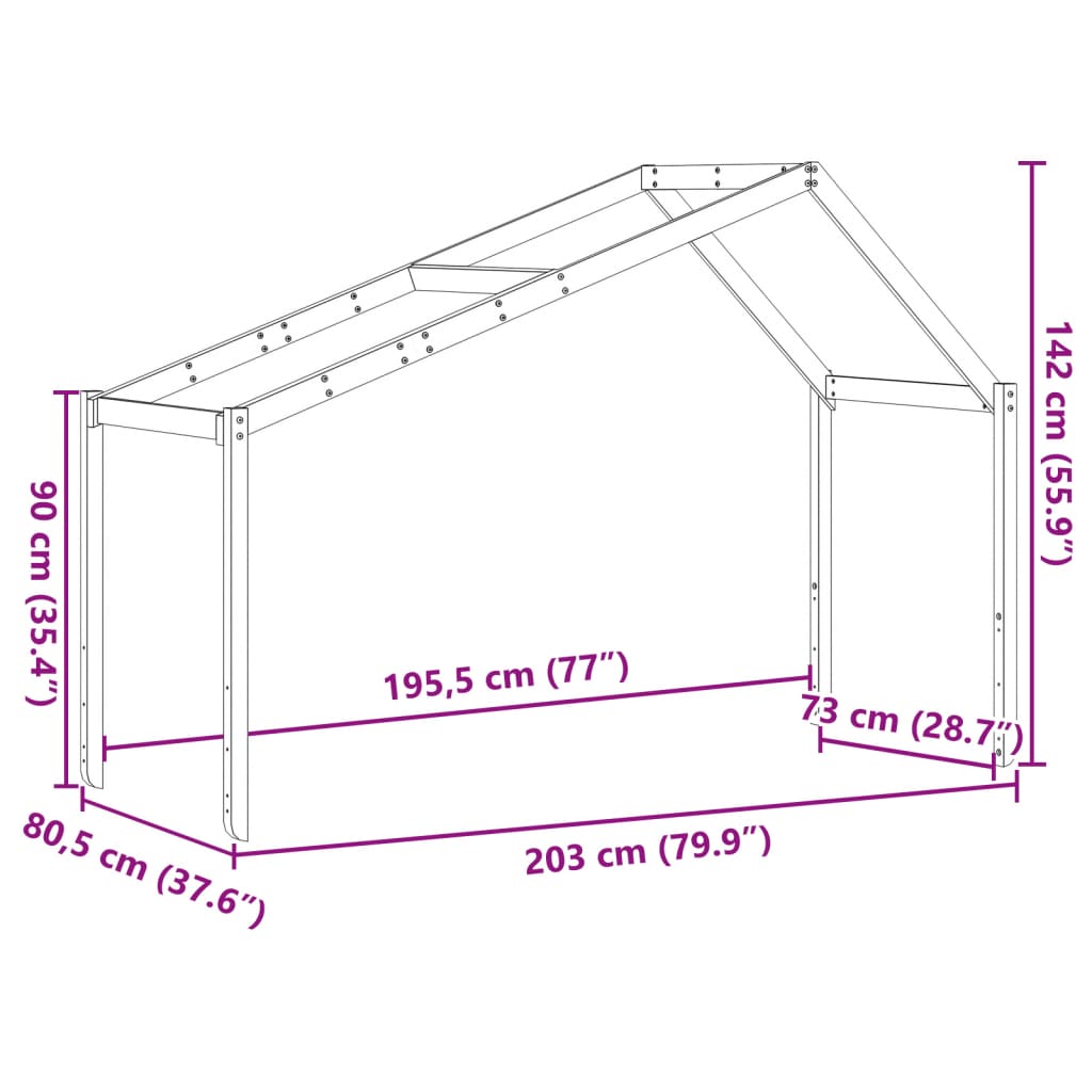 vidaXL Kinderbedhuisje 203x80,5x142 cm massief grenenhout wasbruin