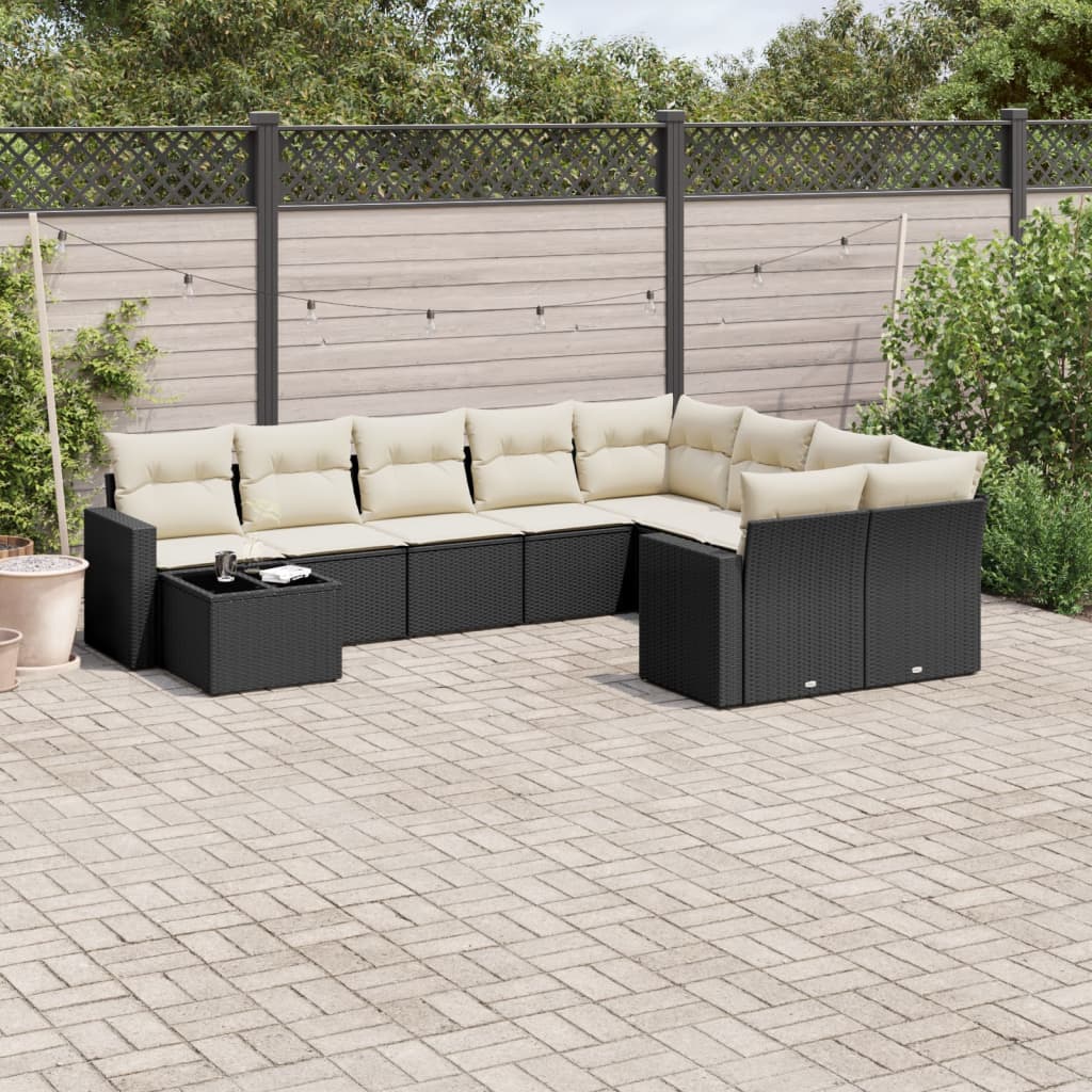 vidaXL 10-delige Loungeset met kussens poly rattan zwart