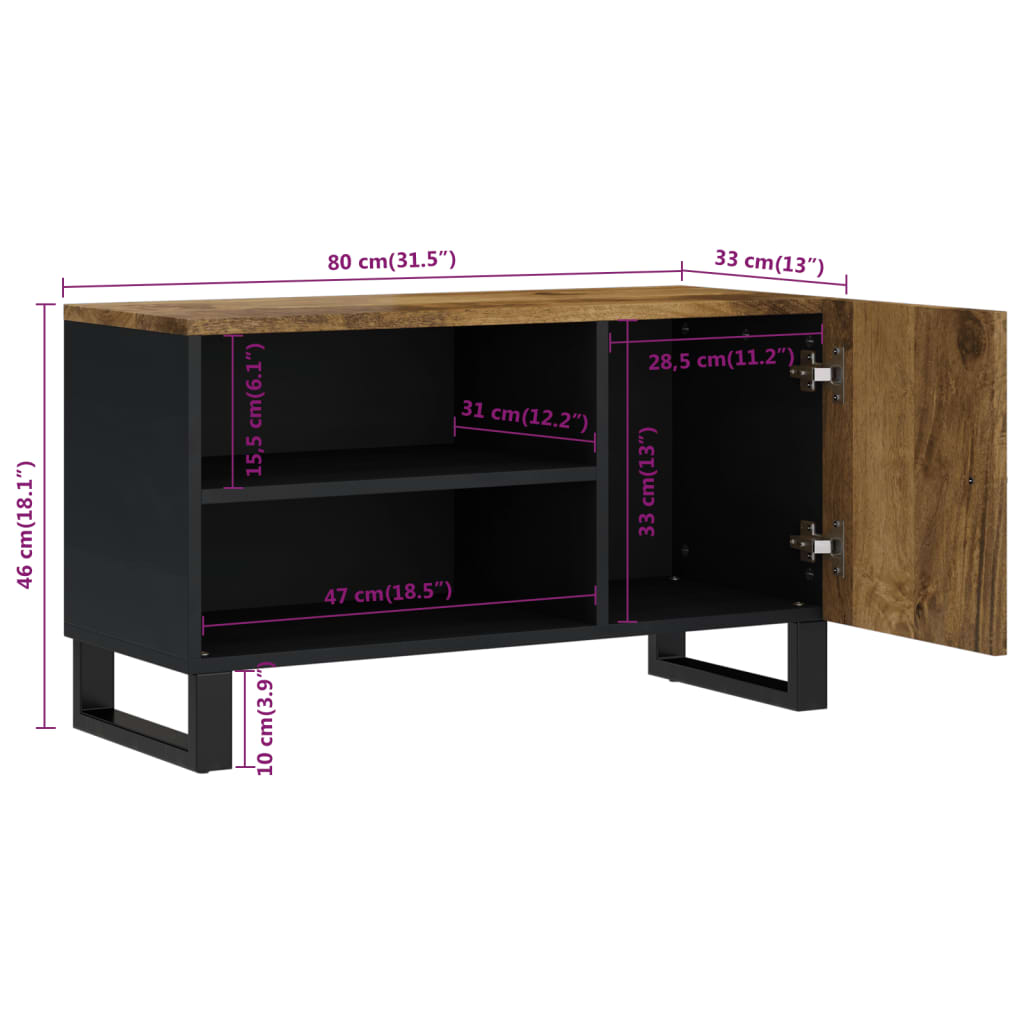 vidaXL Tv-meubel 80x33x46 cm massief mangohout en bewerkt hout