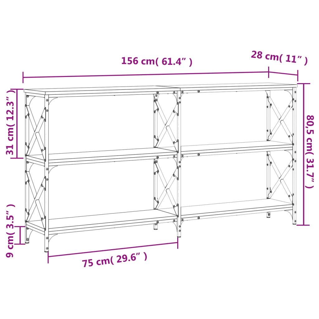 vidaXL Wandtafel 156x28x80,5 cm bewerkt hout sonoma eikenkleurig