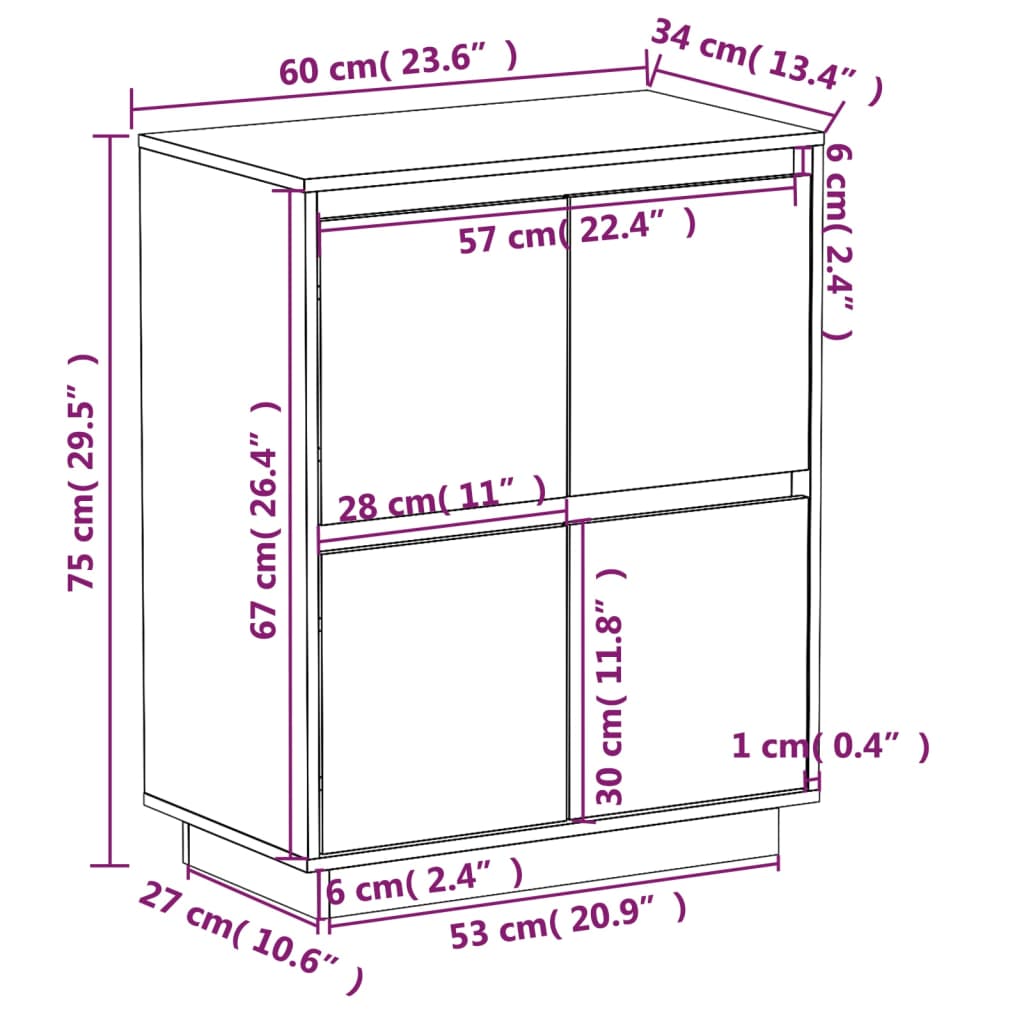 vidaXL Dressoir 60x34x75 cm massief grenenhout honingbruin