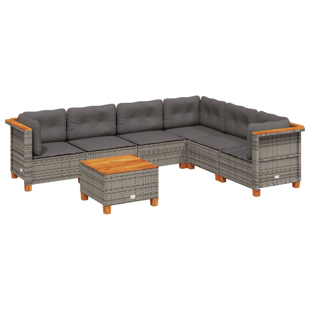 vidaXL 7-delige Loungeset met kussens poly rattan grijs