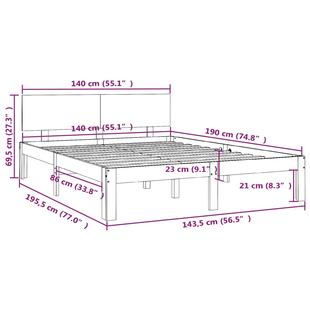 vidaXL Bedframe massief grenenhout wit 140x190 cm