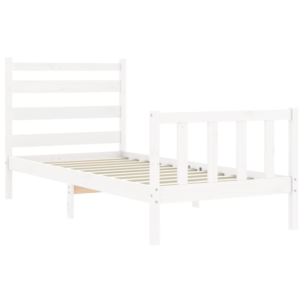 vidaXL Bedframe met hoofdbord massief hout wit 90x190 cm