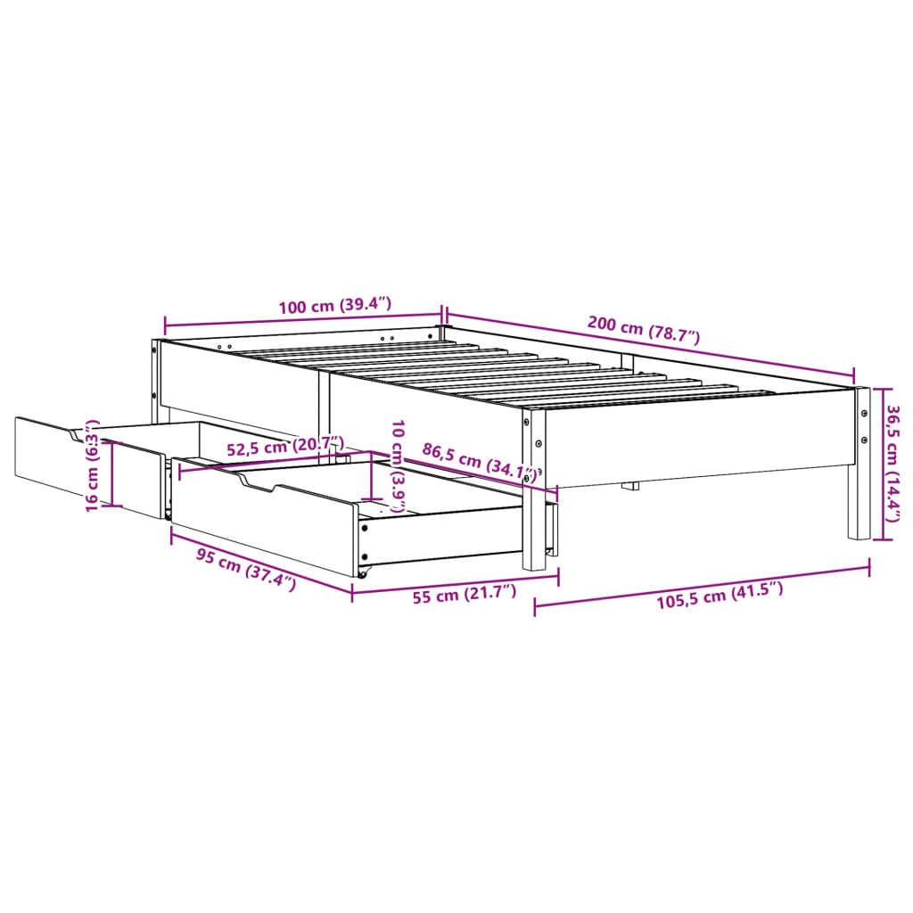 vidaXL Bedframe zonder matras massief grenenhout wit 140x200 cm