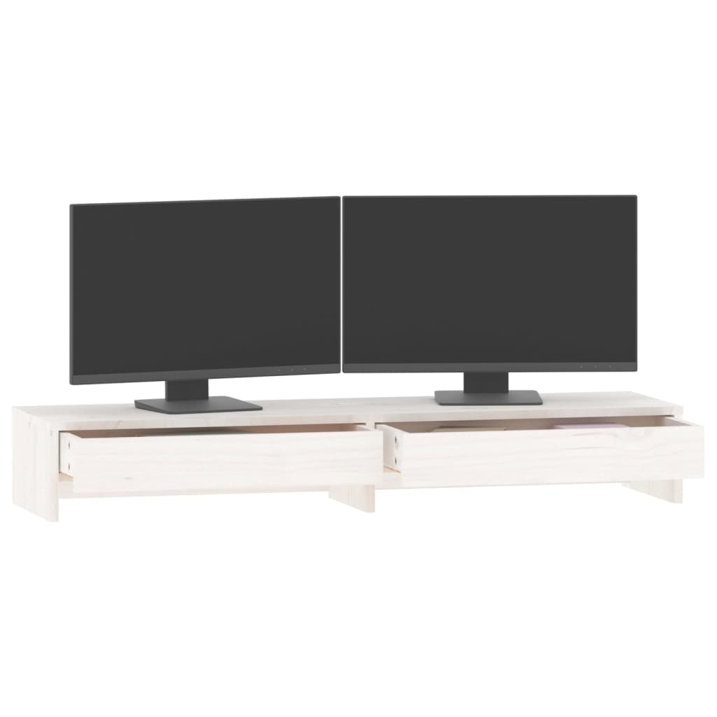 vidaXL Monitorstandaard 100x27x15 cm massief grenenhout wit