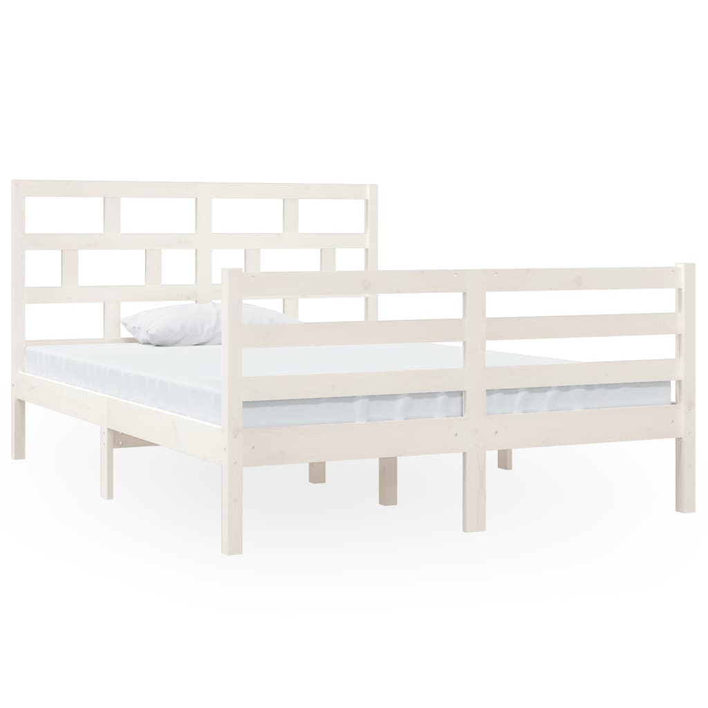 vidaXL Bedframe massief hout wit 135x190 cm