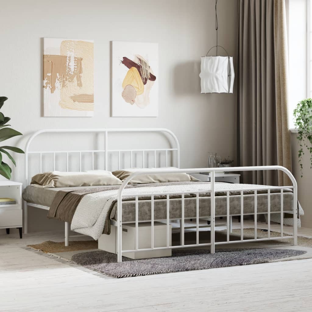 vidaXL Bedframe met hoofd- en voeteneinde metaal wit 183x213 cm