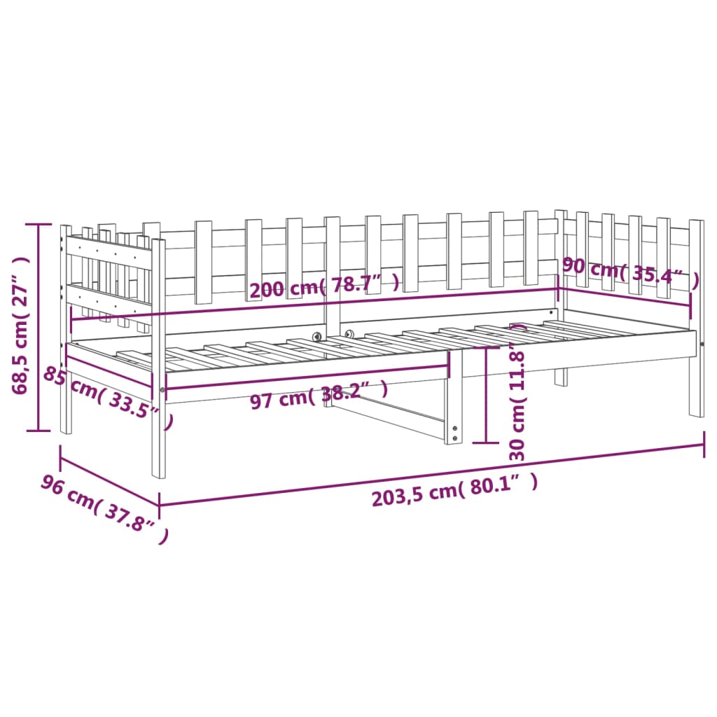 vidaXL Slaapbank zonder matras 90x200 cm massief grenenhout