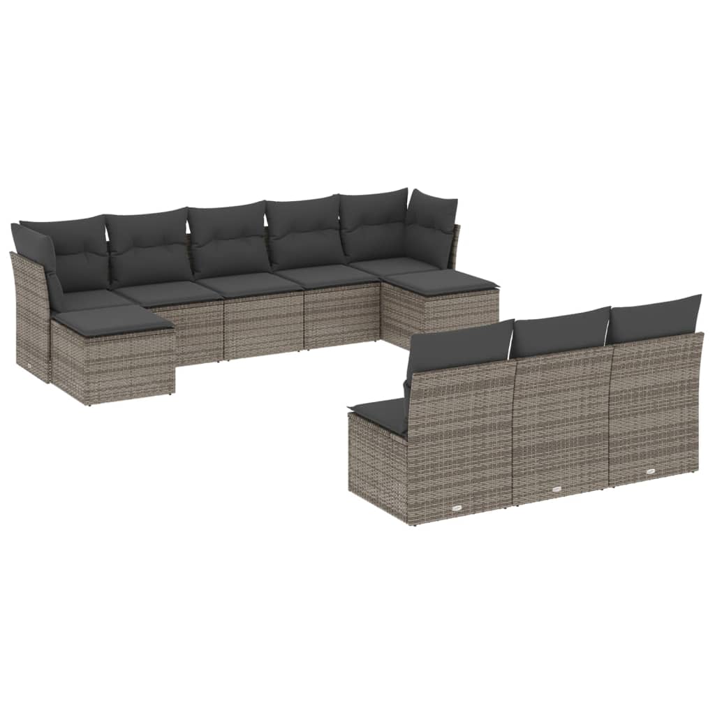 vidaXL 10-delige Loungeset met kussens poly rattan grijs