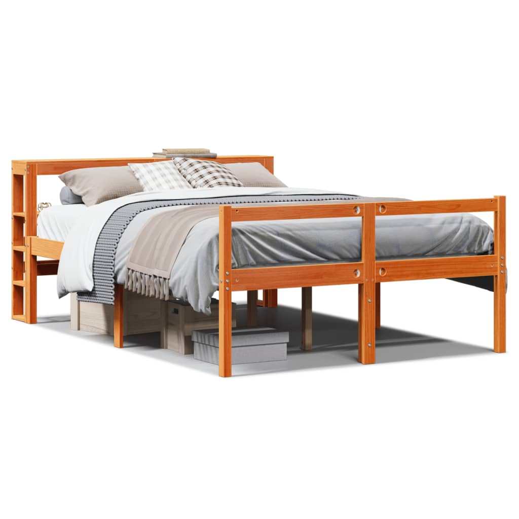 vidaXL Bedframe met hoofdbord massief grenenhout wasbruin 160x200 cm