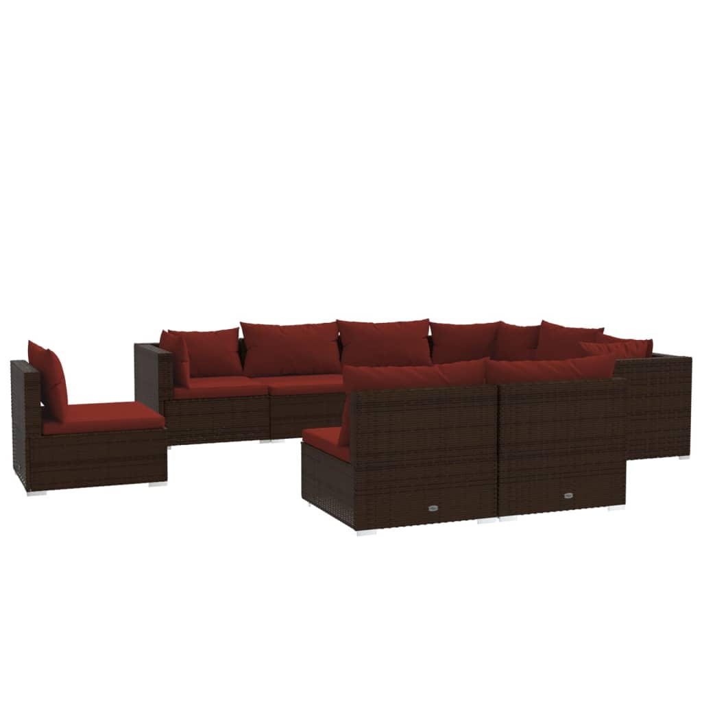 vidaXL 9-delige Loungeset met kussens poly rattan bruin