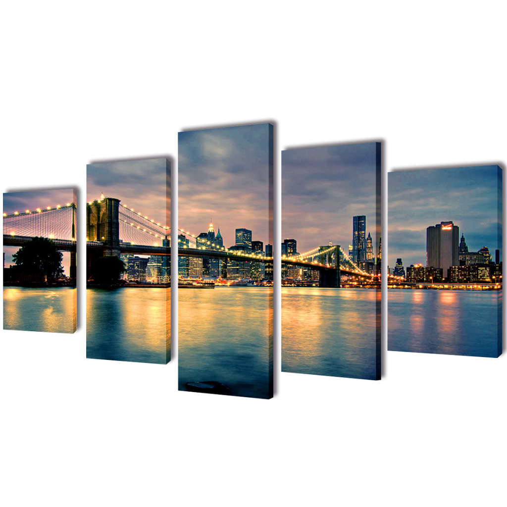 Canvas muurdruk set Brooklyn Bridge rivier uitzicht 200 x 100 cm