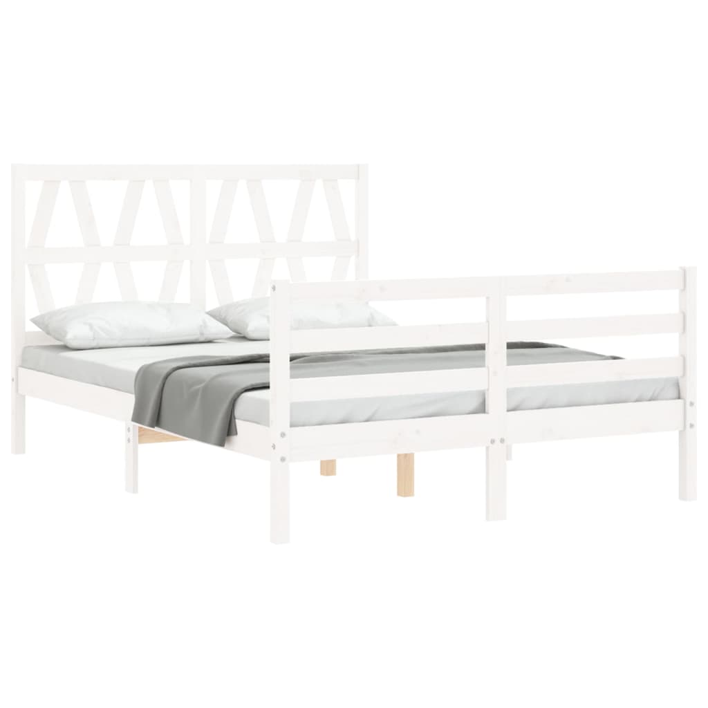 vidaXL Bedframe met hoofdbord massief hout wit