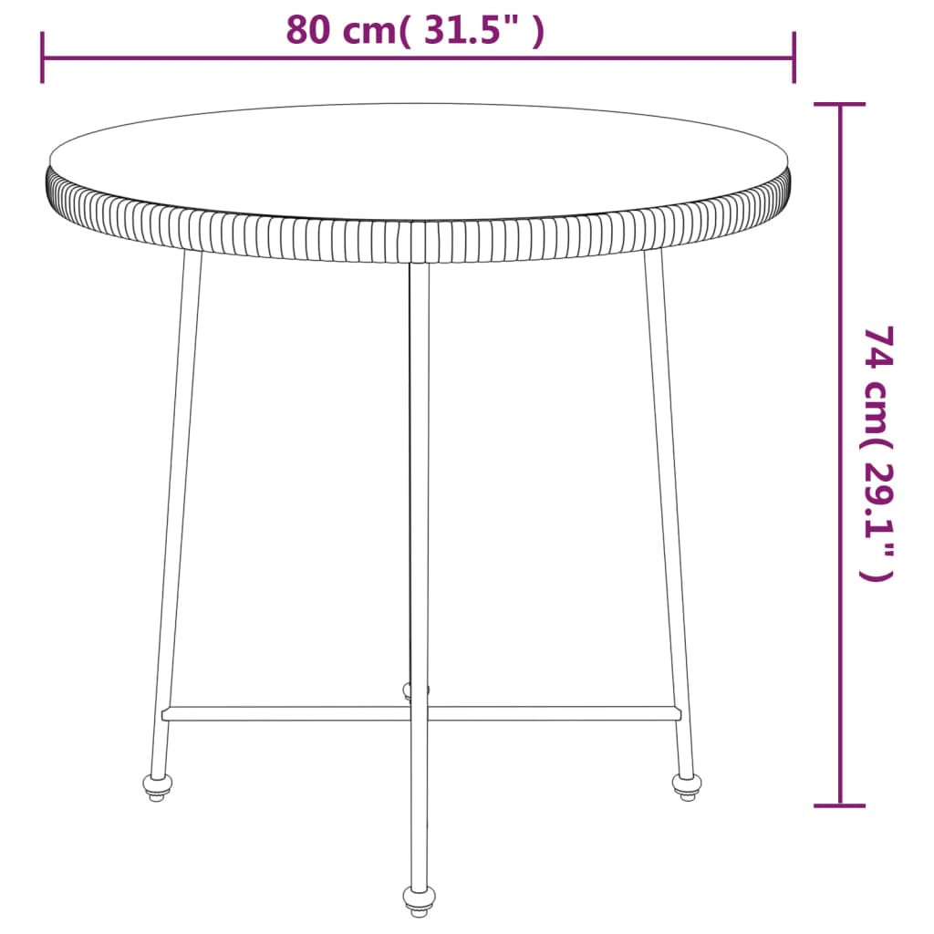 vidaXL Eettafel Ø80 cm gehard glas en staal