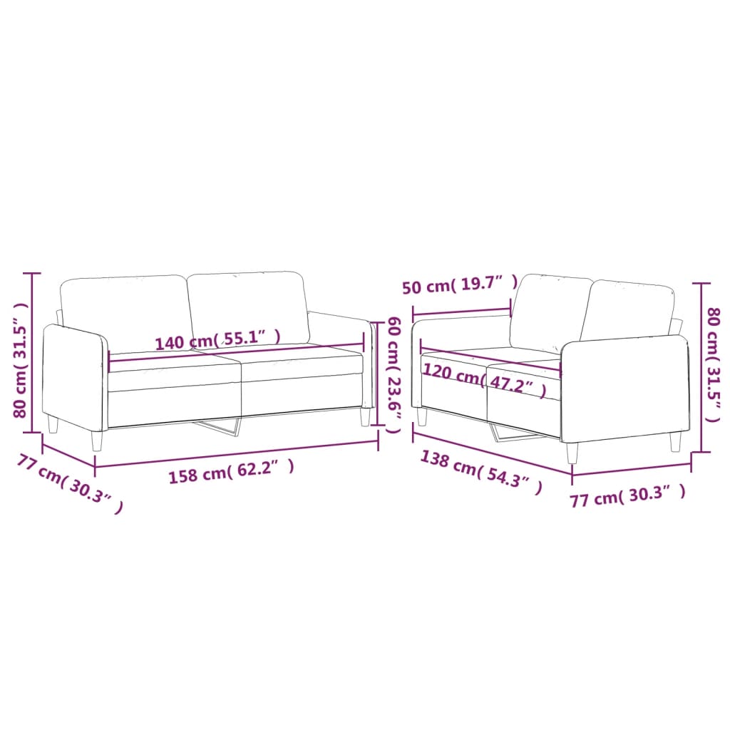 vidaXL 2-delige Loungeset met kussens stof crèmekleurig