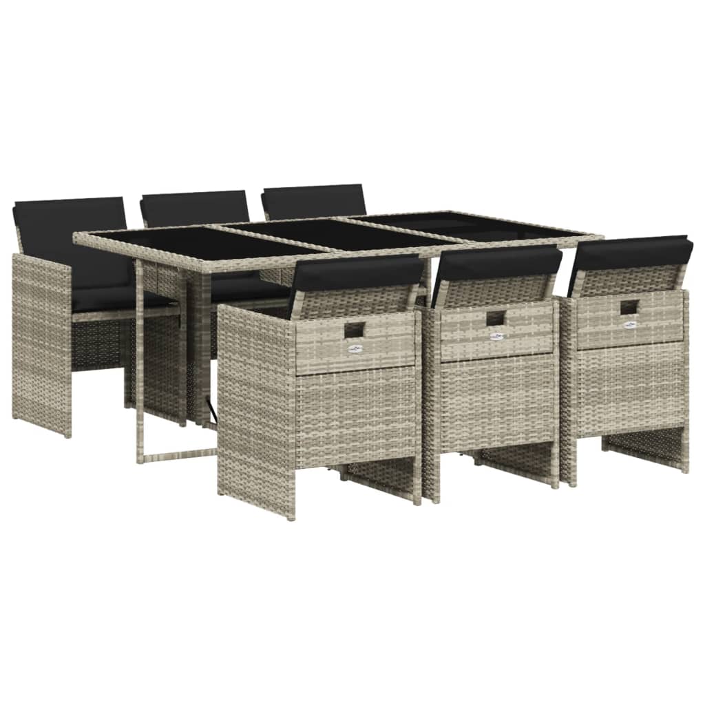 vidaXL 7-delige Tuinset met kussens poly rattan grijs