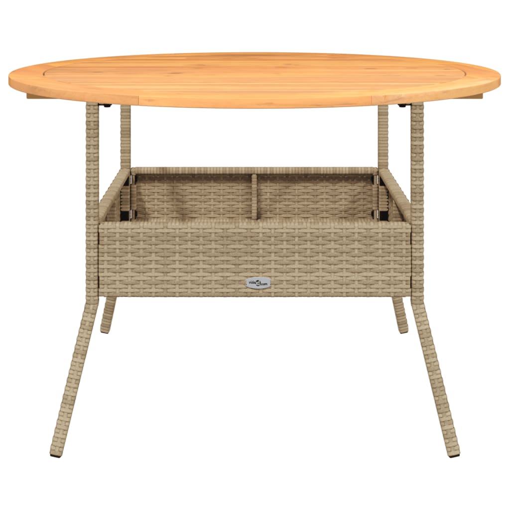 vidaXL Tuintafel met acaciahouten blad Ø110x71 cm poly rattan beige