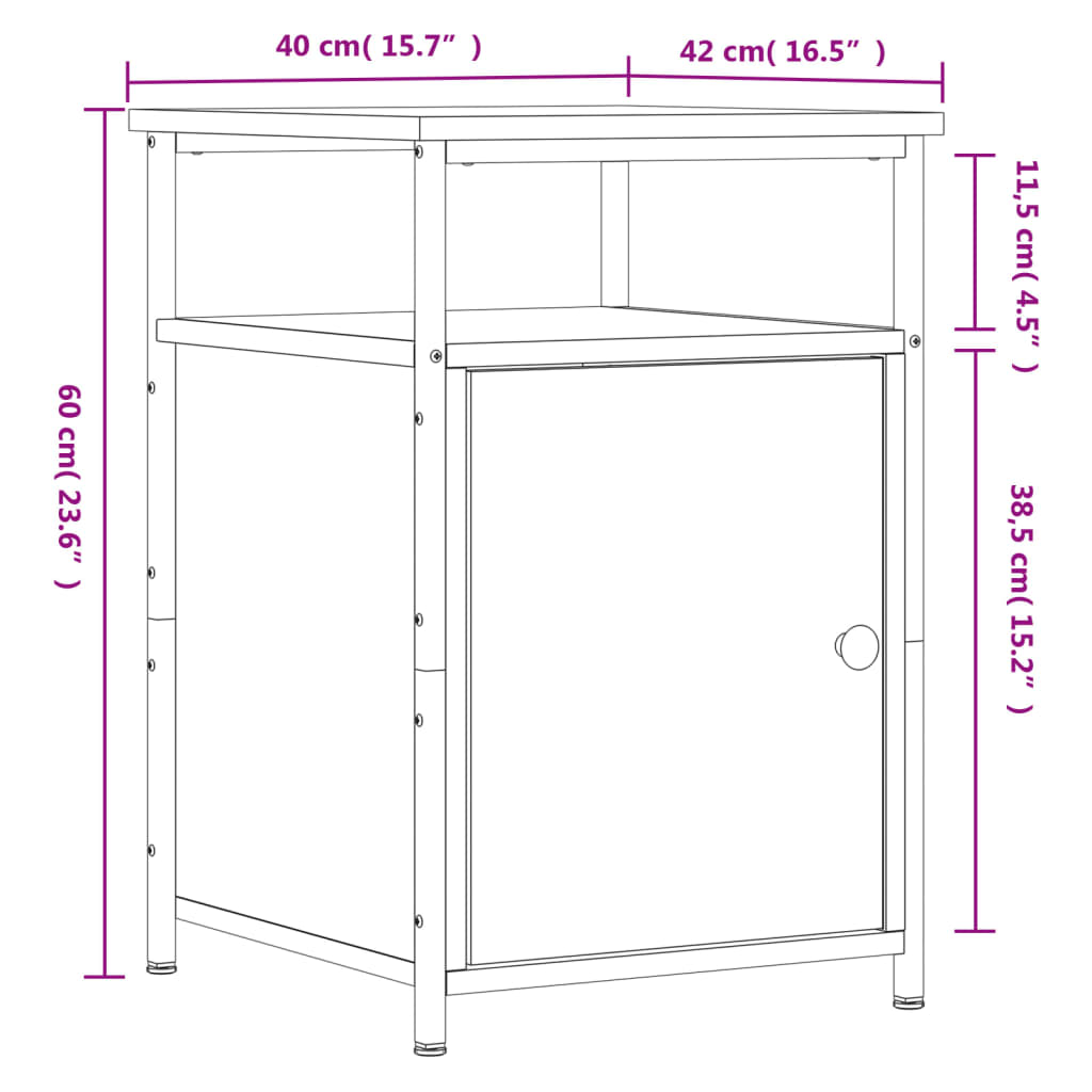 vidaXL Nachtkastjes 2 st 40x42x60 cm bewerkt hout gerookt eikenkleurig