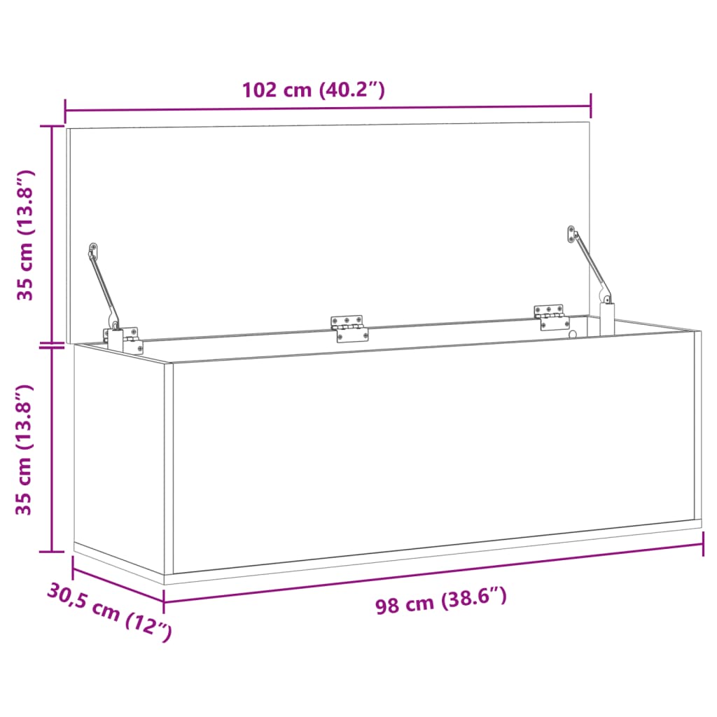 vidaXL Opbergbox 102x35x35 cm bewerkt hout grijs sonoma eikenkleurig