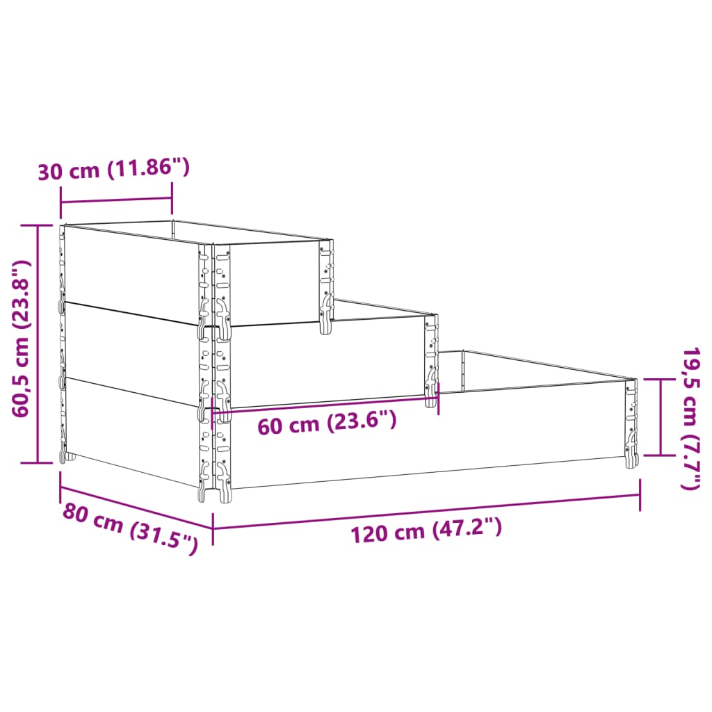 vidaXL Verhoogde plantenbak 3-laags 120x80 cm massief grenenhout