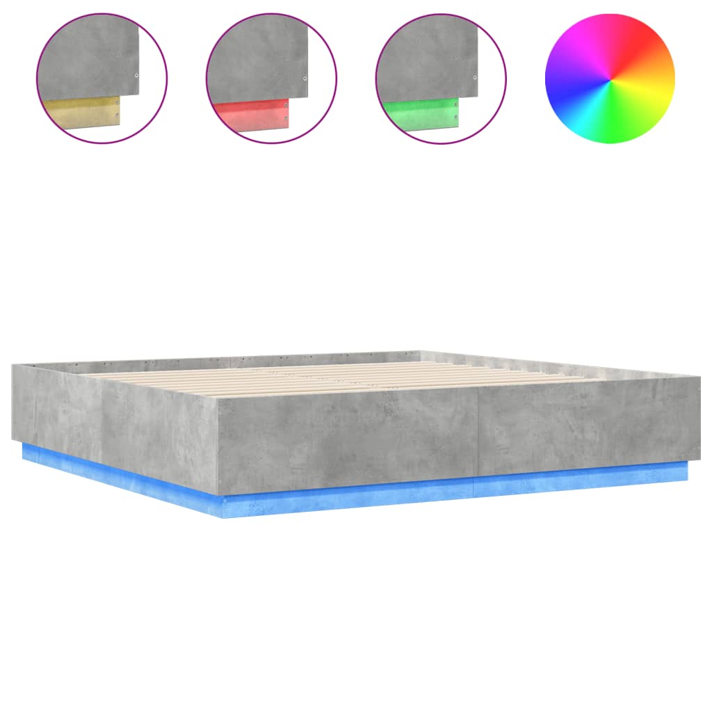vidaXL Bedframe met LED-verlichting bewerkt hout betongrijs 180x200 cm