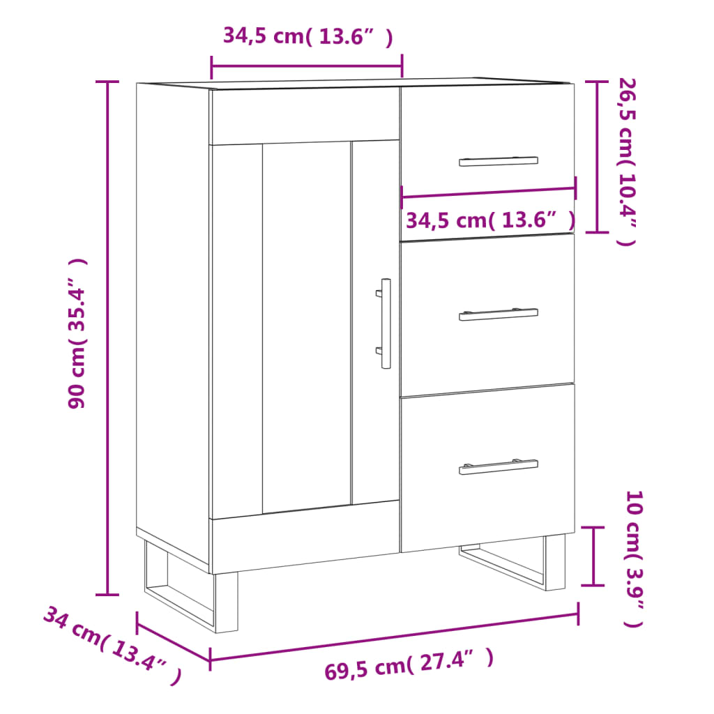 vidaXL Dressoir 69,5x34x90 cm bewerkt hout grijs sonoma eikenkleurig