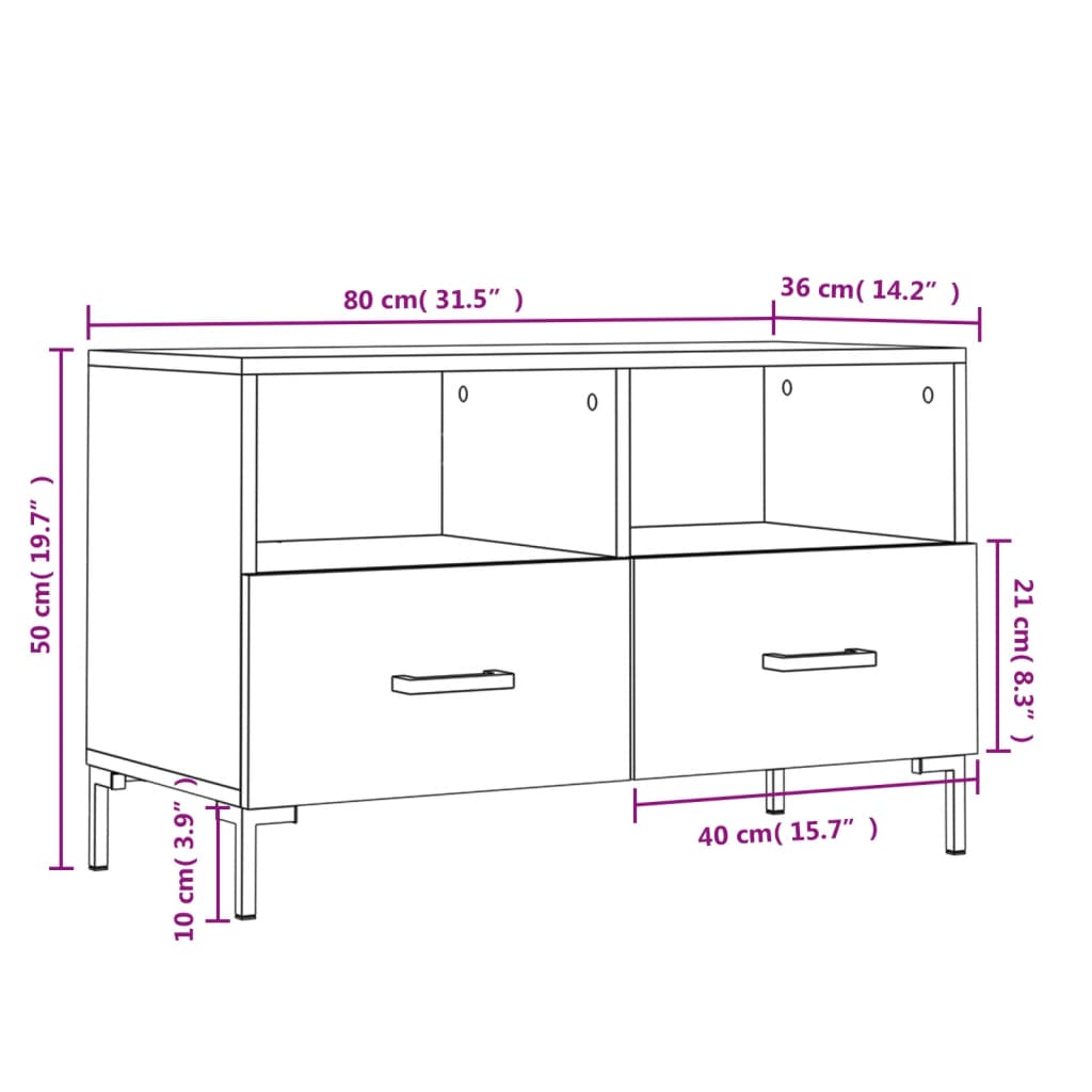 vidaXL Tv-meubel 80x36x50 cm bewerkt hout hoogglans wit