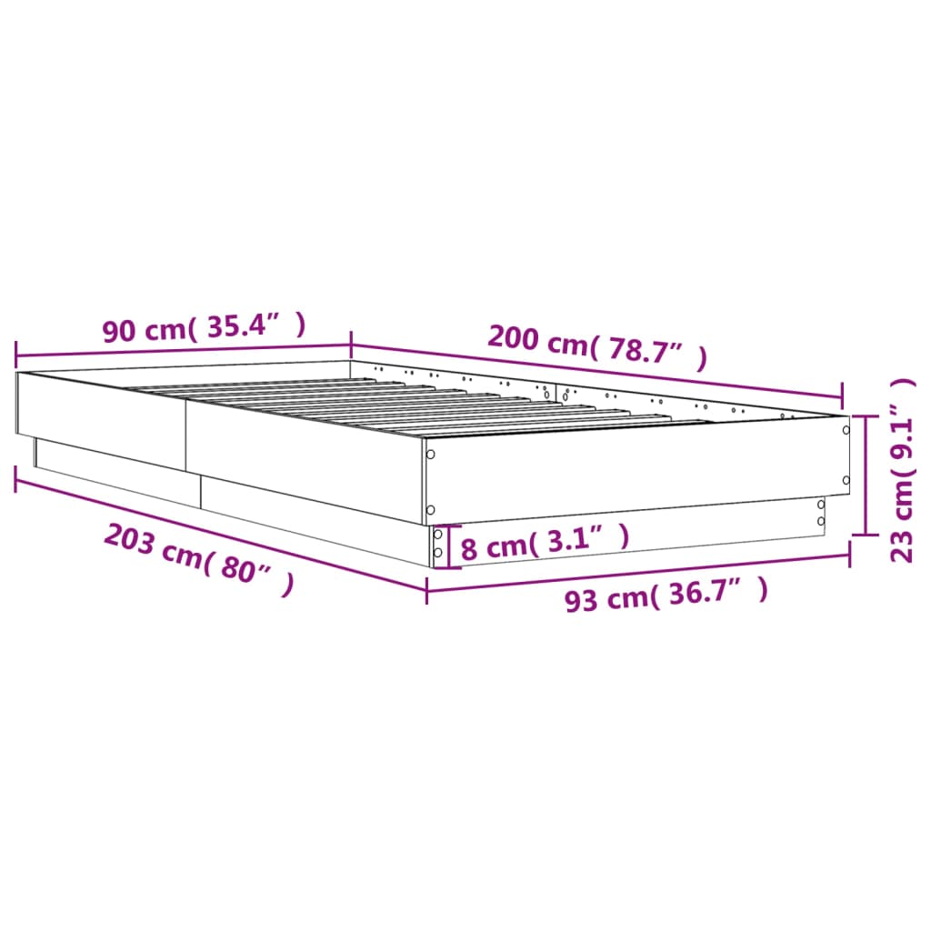 vidaXL Bedframe met LED-verlichting wit 90x200 cm