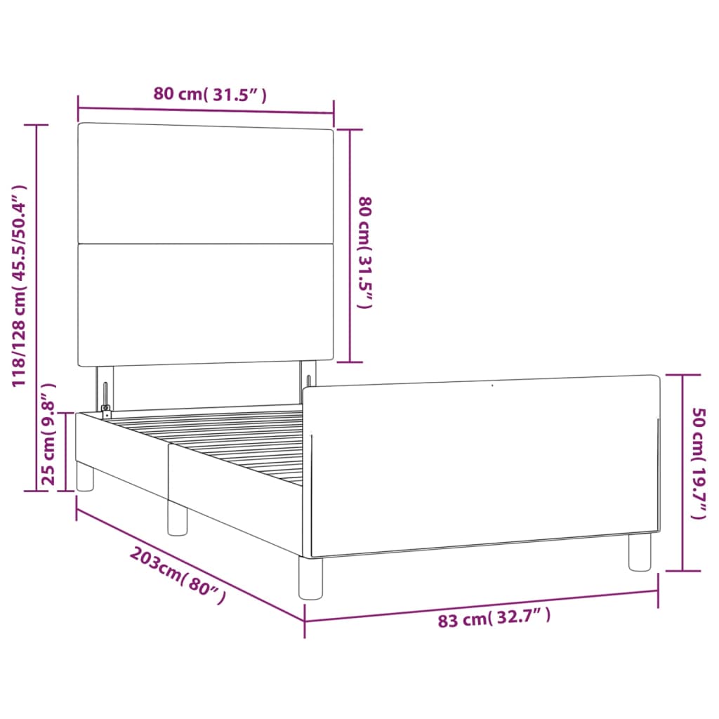 vidaXL Bedframe met hoofdbord kunstleer grijs 80x200 cm