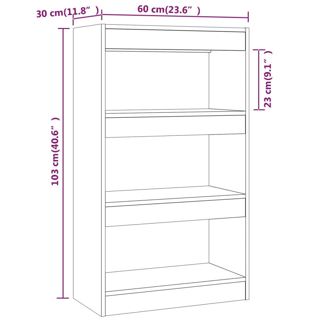 vidaXL Boekenkast/kamerscherm 60x30x103 cm bewerkt hout sonoma eiken