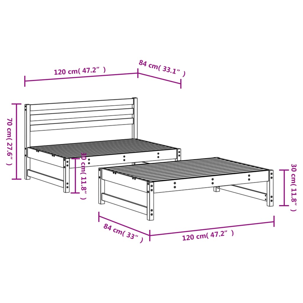 vidaXL 2-delige Loungeset massief grenenhout honingbruin