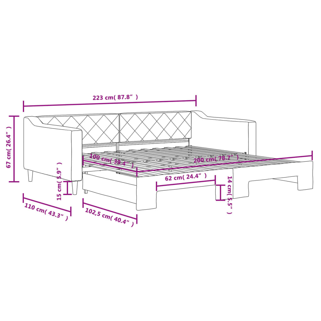 vidaXL Slaapbank met onderschuifbed 100x200 cm stof crèmekleurig