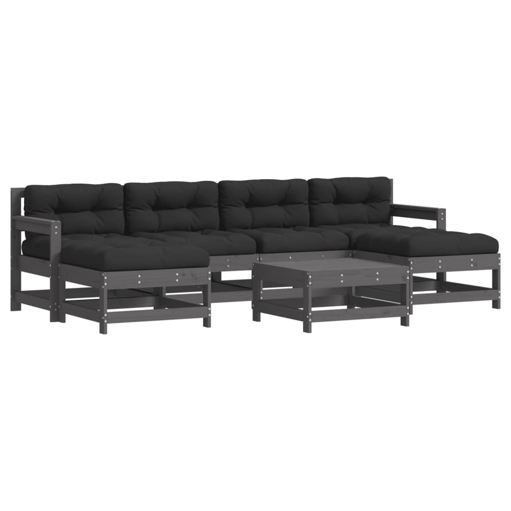 vidaXL 7-delige Loungeset met kussens massief hout grijs