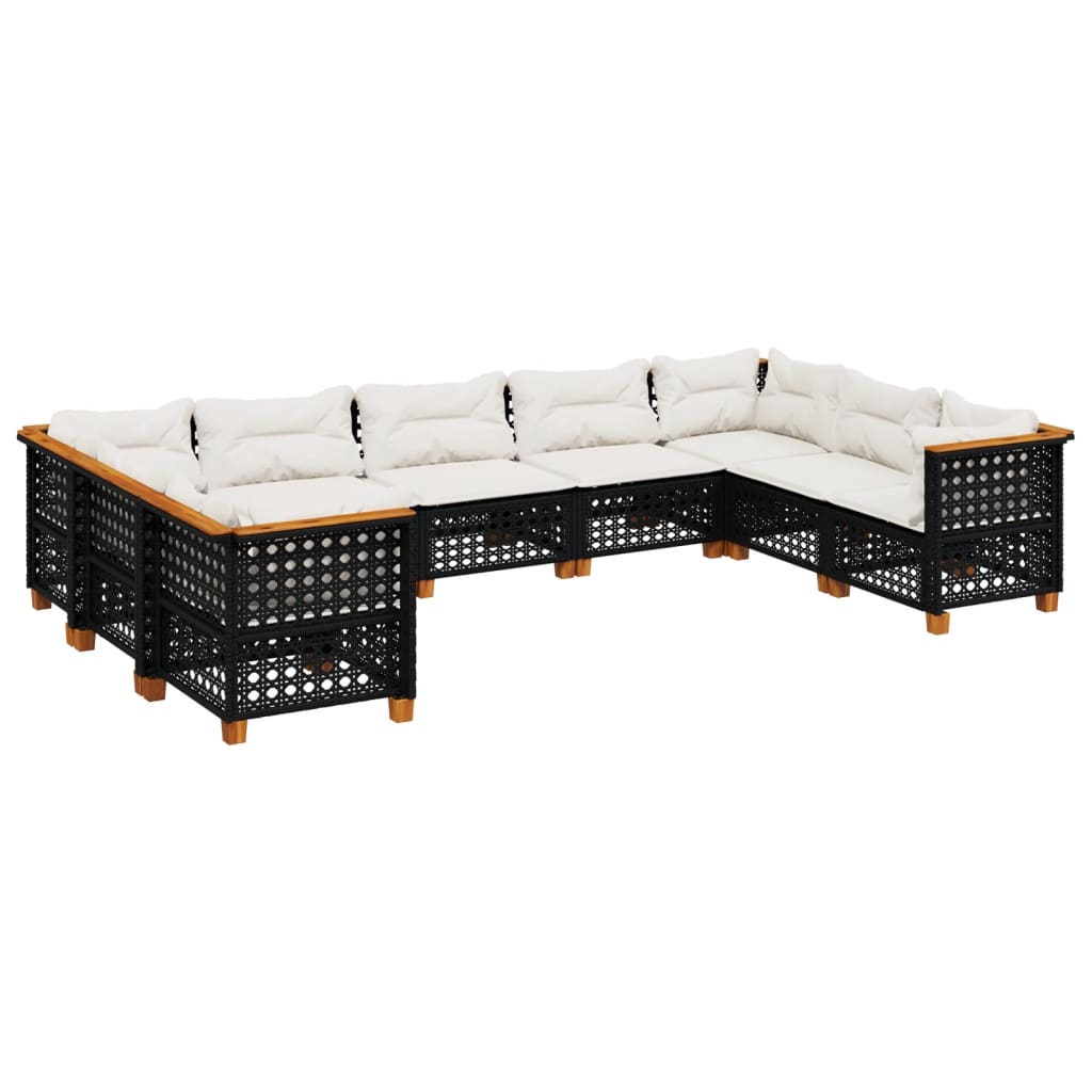 vidaXL 9-delige Loungeset met kussens poly rattan zwart