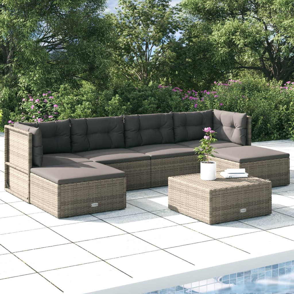 vidaXL 6-delige Loungeset met kussens poly rattan grijs