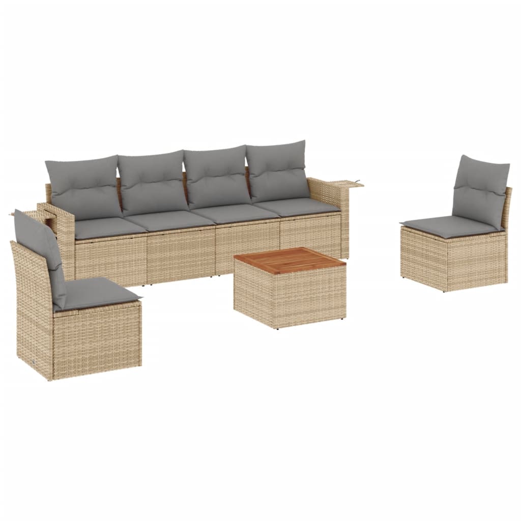 vidaXL 7-delige Loungeset met kussens poly rattan beige