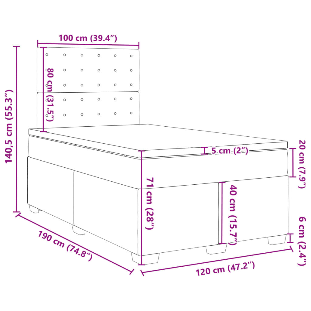 vidaXL Boxspring met matras fluweel donkergrijs 120x190 cm